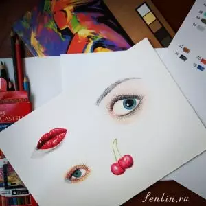 Цветной набросок карандашом глаз и губ - Fenlin.ru