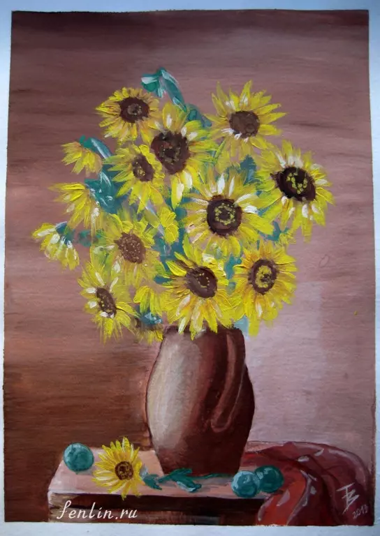 Цветной натюрморт акварелью жёлтые цветы - Fenlin.ru