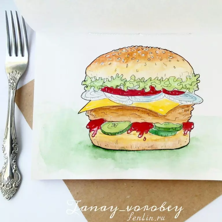 Цветной натюрморт карандашом гамбургер - Fenlin.ru