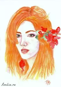 Цветной портрет акварелью девушки с цветами в волосах - Fenlin.ru