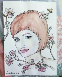 Цветной портрет карандашом девушки с цветами - Fenlin.ru
